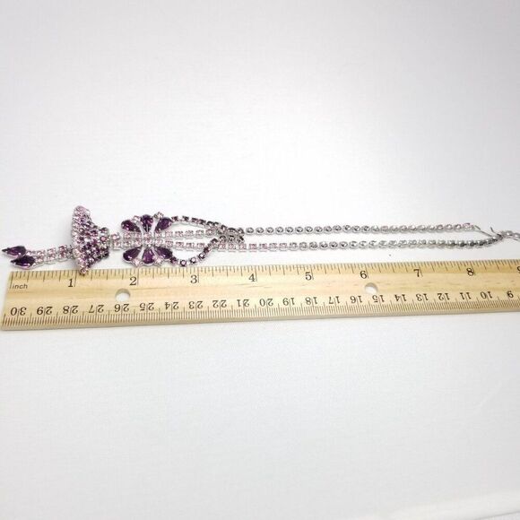 Vintage Purple Rhinestone Bell Shape Tutu Pendant Necklace, Retro Unique Design - Picture 3 of 5